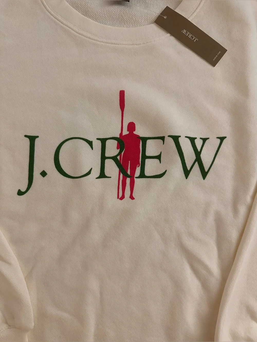 J. Crew Cream Sweatshirt with Green Logo and Pink Graphic size xs